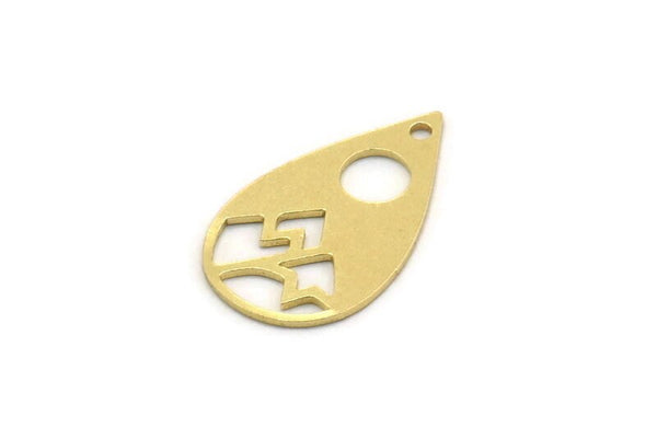 Brass Drop Charm, 12 Raw Brass Mountain Charms With 1 Hole, Sun Rising Charms, Findings (20x12x0.60mm) SMP0379