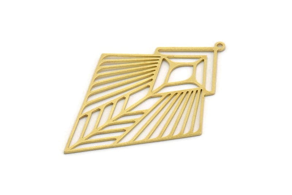 Brass Diamond Charm, 2 Raw Brass Diamond Shaped Charms With 1 Loop, Pendant Findings (49x34x0.60mm) SMP0383 A2630