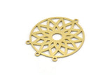 Brass Round Charm, 4 Raw Brass Flower Charms With 4 Loops, Findings (31x27x0.60mm) SMP0386