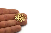 Brass Round Charm, 4 Raw Brass Flower Charms With 4 Loops, Findings (31x27x0.60mm) SMP0386