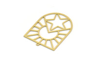 Brass Sun Charm, 2 Raw Brass Sun And Star Shaped Charms With 1 Loop (35x26x0.60mm) SMP0387