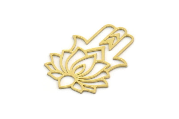 Brass Hand Charm, 4 Raw Brass Hand Shaped Charms, Lotus Flower Charms, Earrings, Findings (32x22x0.60mm) SMP0402