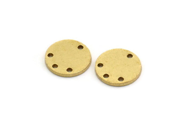 Brass Round Charm, 24 Raw Brass Round Shaped Charms With 4 Holes, Connectors (11x1mm) A6803
