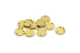 Brass Round Charm, 24 Raw Brass Round Shaped Charms With 4 Holes, Connectors (11x1mm) A6803