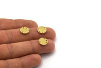 Brass Round Charm, 24 Raw Brass Round Shaped Charms With 4 Holes, Connectors (11x1mm) A6803