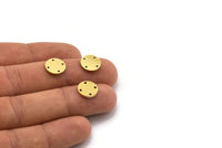 Brass Round Charm, 24 Raw Brass Round Shaped Charms With 4 Holes, Connectors (11x1mm) A6804