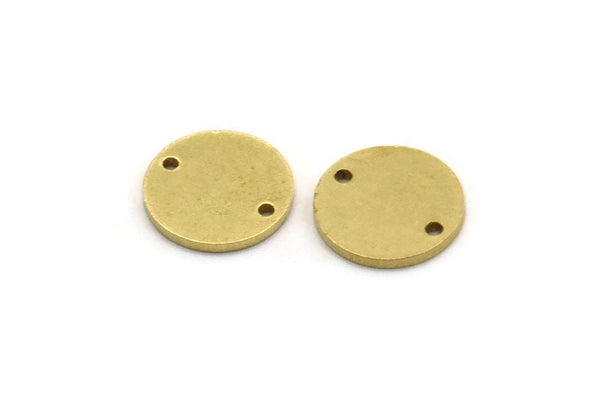 Brass Round Charm, 24 Raw Brass Round Shaped Charms With 2 Holes, Connectors (11x1mm) A6810