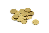 Brass Round Charm, 24 Raw Brass Round Shaped Charms With 2 Holes, Connectors (11x1mm) A6810