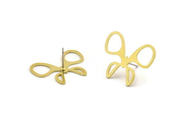 Brass Butterfly Earring, 8 Raw Brass Butterfly Shaped Stud Earrings (25x20x0.80mm) A5443 A3600