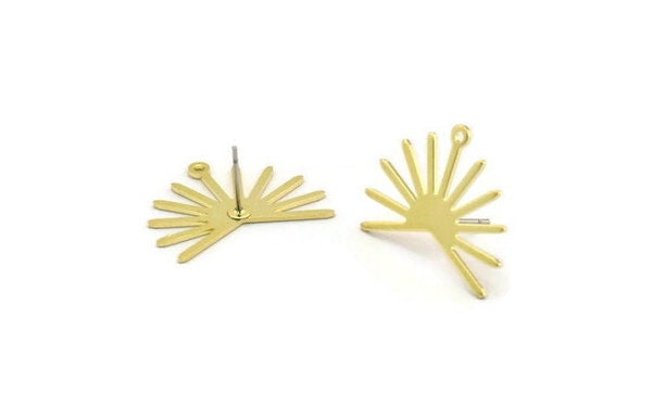 Brass Sun Earring, 4 Raw Brass Sun Stud Earrings With 1 Loop (20x25x0.80mm) M02291 A6834