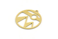 Brass Round Charm, 8 Raw Brass Mountain Charms With 1 Loop, Charm Pendants (20.5x19x0.60mm) SMP0407
