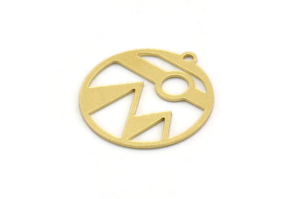 Brass Round Charm, 8 Raw Brass Mountain Charms With 1 Loop, Charm Pendants (20.5x19x0.60mm) SMP0407