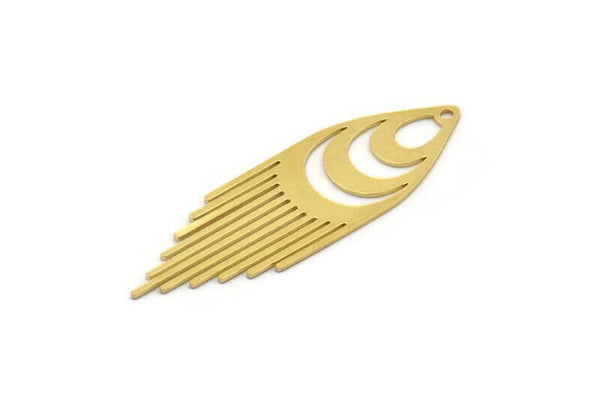 Brass Drop Charm, 6 Raw Brass Drop Charms With 1 Hole, Fringed Charms, Findings (45x14x0.60mm) SMP0411 A2972