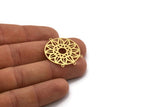 Brass Round Charm, 4 Raw Brass Flower Charms With 4 Loops, Findings (31x27x0.60mm) SMP0414