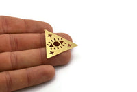 Brass Triangle Charm, 4 Raw Brass Eye Patterned Triangle Shaped Charms With 1 Loop, Findings (31x34x0.60mm) SMP0416