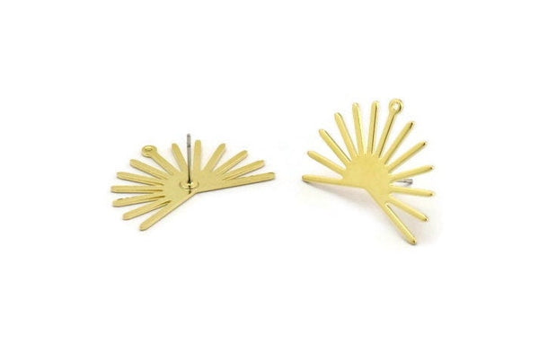 Brass Sun Earring, 4 Raw Brass Sun Stud Earrings With 1 Loop (22x30x0.80mm) M02268 A6831