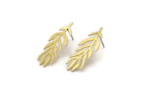 Brass Leaf Earring, 8 Raw Brass Leaf Shaped Stud Earrings, Findings (34x12x0.60mm) A4695 A3553