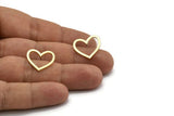 Brass Heart Earring, 8 Raw Brass Heart Stud Earrings (17x18x1mm) A3546 A6836