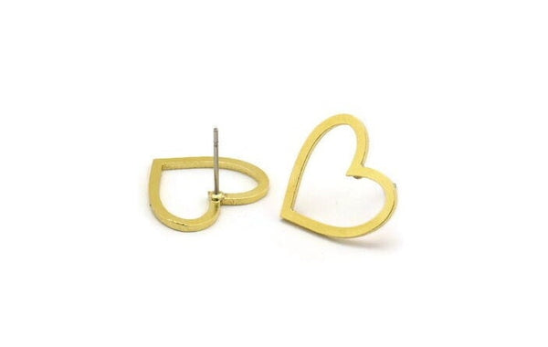 Brass Heart Earring, 8 Raw Brass Heart Stud Earrings (17x18x1mm) A3546 A6836
