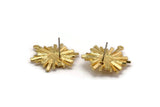Brass Sun Earring, 2 Raw Brass Sunshine Stud Earrings with 6mm Stone pad (25x22mm) N0861