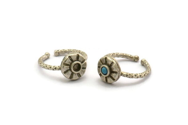 Silver Ring Settings, 2 Antique Silver Plated Brass Flower Rings With 1 Stone Setting - Pad Size 3mm N1123