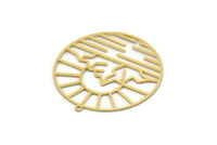 Brass Round Charm, 2 Raw Brass Sun Charms With 1 Loop, Mountain Charms, Findings (38x36x0.60mm) SMP0432