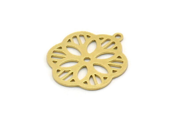 Brass Flower Charm, 8 Raw Brass Flower Charms With 1 Loop, Charm Pendants (21x17x0.60mm) SMP0433