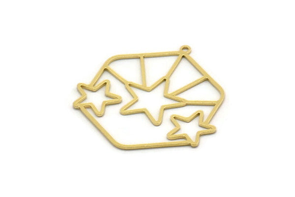 Brass Hexagon Charm, 4 Raw Brass Hexagon Charms With 1 Loop, Star Charms, Earring Findings, Geometric Charms (33x32x0.60mm) SMP0440