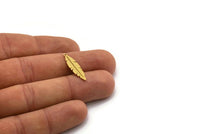 Brass Feather Charm, 24 Raw Brass Feather Charms With 1 Loop, Findings (24.5x7x0.60mm) SMP0441