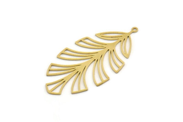 Brass Leaf Charm, 4 Raw Brass Leaf Charms With 1 Loop, Charm Pendants (48x24x0.60mm) SMP0444