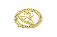 Brass Round Charm, 2 Raw Brass Horus Eye Charms With 1 Loop, Charm Pendants, Findings (38x36x0.60mm) SMP0445