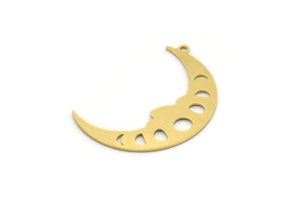 Brass Moon Charm, 6 Raw Brass Crescent Moon Charms With 1 Loop, Moon Phases Charms, Findings (32x22x0.60mm) SMP0448