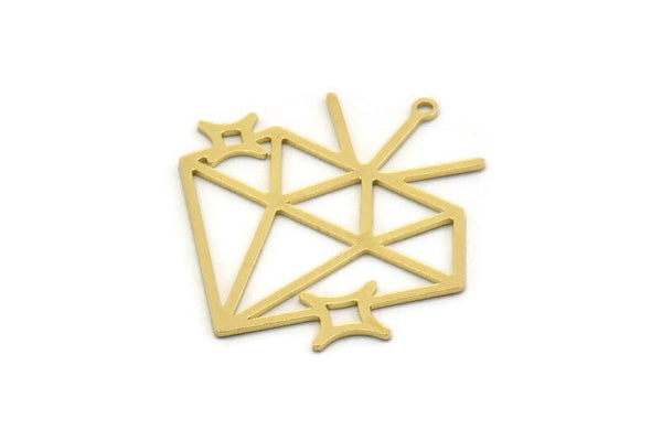 Brass Diamond Charm, 4 Raw Brass Diamond Shaped Charms With 1 Loop, Pendant Findings (34x31x0.60mm) SMP0451
