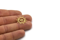 Brass Eye Charm, 8 Raw Brass Eye And Sun Shaped Charms With 1 Loop, Earring Charms (24.5x22x0.60mm) SMP0452