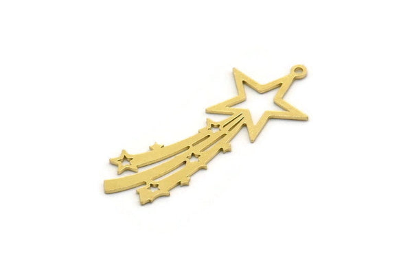 Brass Star Charm, 8 Raw Brass Comet Charms With 1 Loop, Findings (39x16x0.60mm) SMP0453