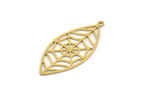 Brass Marquise Charm, 6 Raw Brass Spider Web Charms With 1 Loop, Charm Pendants, Findings (34x15.5x0.60mm) SMP0456