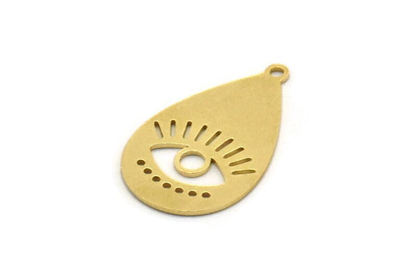 Brass Drop Charm, 10 Raw Brass Eye Charms With 1 Loop, Findings (23x14x0.60mm) SMP0457