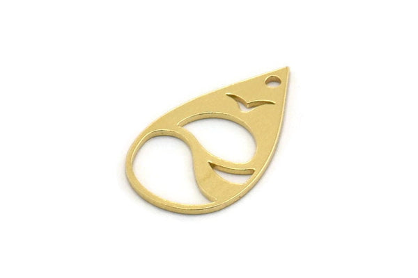 Brass Drop Charm, 12 Raw Brass Drop Charms With 1 Hole, Sun Charm, Findings (20.5x12x0.60mm) SMP0461
