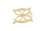 Brass Moon Charm, 4 Raw Brass Flower And Crescent Moon Charms With 1 Loop, Findings (34x32x0.60mm) SMP0462