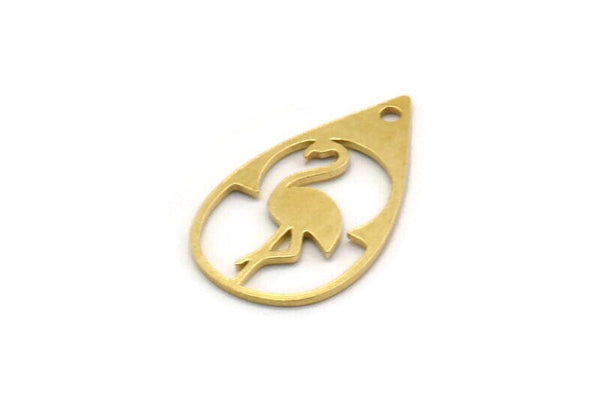 Brass Drop Charm, 12 Raw Brass Drop Charms With 1 Hole, Flamingo Charm, Findings (20.5x12x0.60mm) SMP0463
