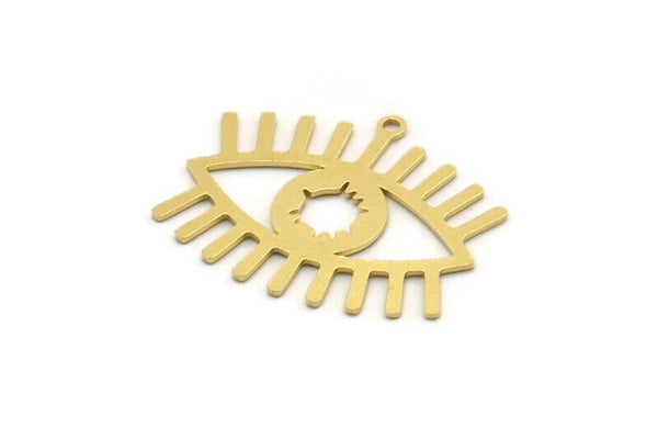 Brass Eye Charm, 6 Raw Brass Eye Charms With 1 Loop, Findings (21x26x0.60mm) SMP0473
