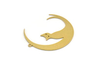 Brass Cat Charm, 6 Raw Brass Crescent Moon And Cat Shaped Charms With 1 Loop, Earring Findings (35x30x0.60mm) SMP0474