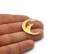 Brass Cat Charm, 6 Raw Brass Crescent Moon And Cat Shaped Charms With 1 Loop, Earring Findings (35x30x0.60mm) SMP0474