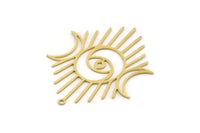 Brass Eye Charm, 4 Raw Brass Crescent Moon And Eye Charms With 1 Loop, Findings (45x37x0.60mm) SMP0480