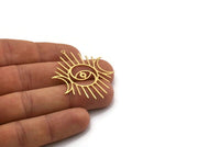 Brass Eye Charm, 4 Raw Brass Crescent Moon And Eye Charms With 1 Loop, Findings (45x37x0.60mm) SMP0480