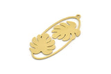 Brass Oval Charm, 4 Raw Brass Monstera Leaf Charms With 1 Loop, Findings (38x16x0.60mm) SMP0486