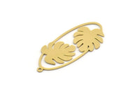 Brass Oval Charm, 4 Raw Brass Monstera Leaf Charms With 1 Loop, Findings (38x16x0.60mm) SMP0486