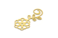 Brass Flower Charm, 6 Raw Brass Flower Shaped Charms, Charm Pendants, Earring Findings (40x18x0.60mm) SMP0494