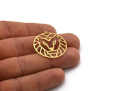 Brass Round Charm, 4 Raw Brass Lion Charms With 1 Loop, Pendants, Findings (32x30x0.60mm) SMP0498