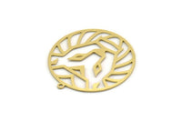 Brass Round Charm, 4 Raw Brass Lion Charms With 1 Loop, Pendants, Findings (32x30x0.60mm) SMP0498